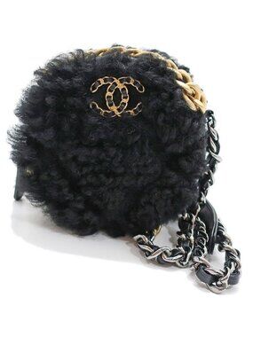 Chanel Round Shearling Shoulder Bag 19 Black Ap0945 Gold Chain